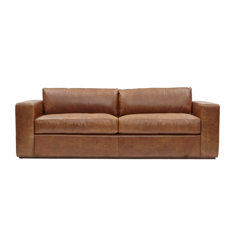 One For Victory Genuine Leather 89" Square Arm Sofa Perigold
